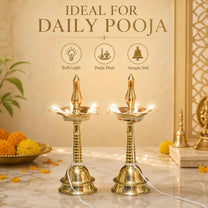 Pure Brass Electric Lighting Kerla Table Diya, 7 inches Big, 1 Pair