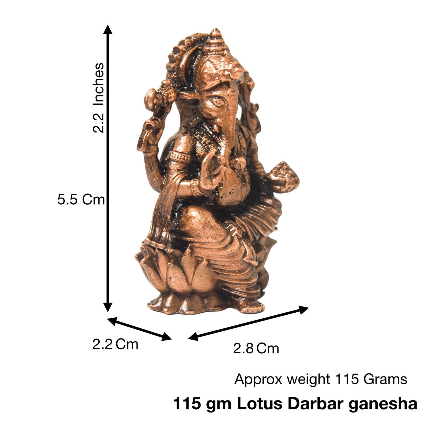 Copper Lotus Darbar Ganesha Idol, 115g, 2.2-Inch, Pack of 1