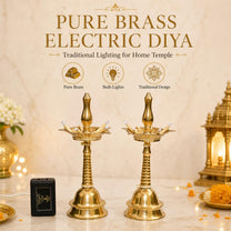 Pure Brass Electric Lighting Kerla Table Diya, 7 inches Big, 1 Pair