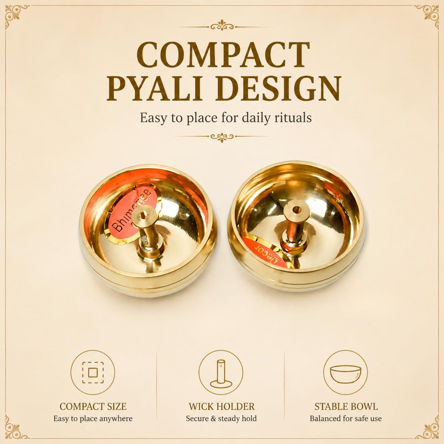 Pure Brass Kuber Pyali Diya, 1.25 Inches, 140 gm