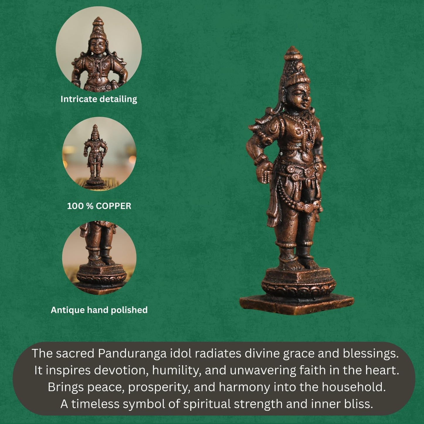 Copper Idol Lord Vishnu Idol | Antique Brass Finish