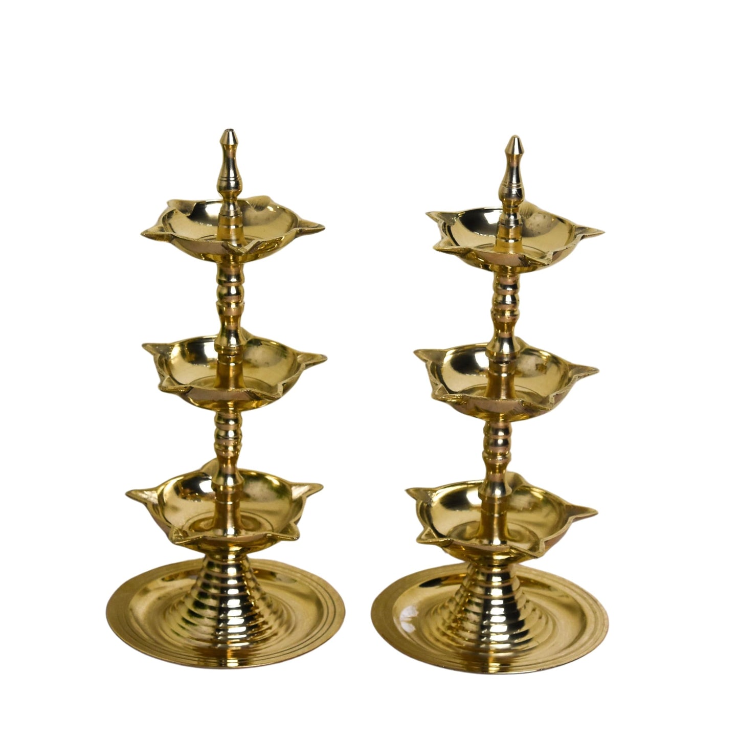 Pure Brass 3-Layer Kerala Diya, 6 Inches (Pair)
