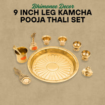 Brass Puja Thali Set | 8 Pcs Traditional Pooja Plate with Diyas, Bell, Kalash, Spoon & Bowls