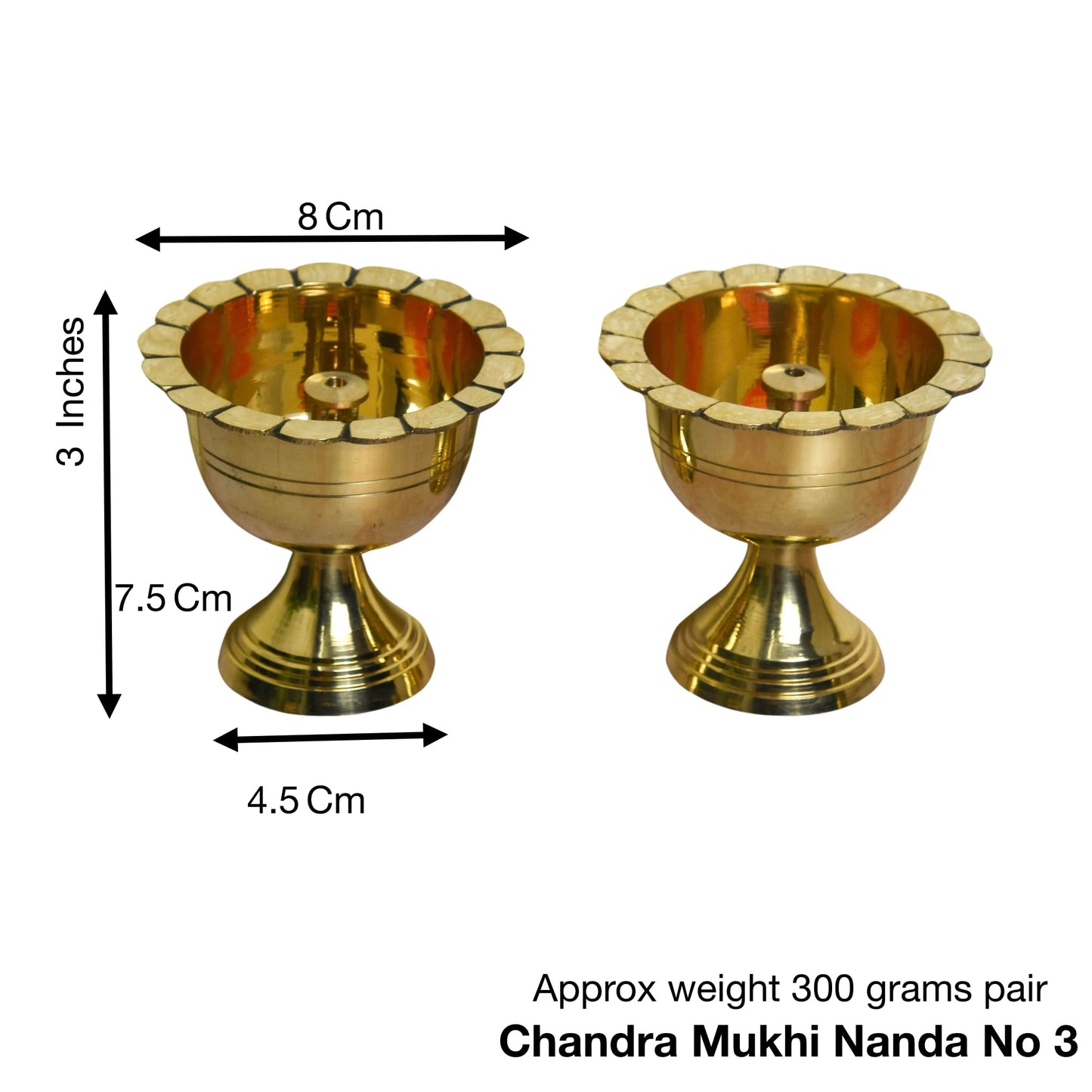 Brass Chanda Mukhi Nanda Jyot | 3 Inches (Pack of 1 Pair)