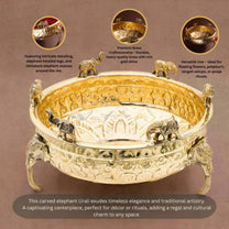 Elephant Carving Urali Bowl 10" | 1180 gm Decorative Brass Bowl & Platter
