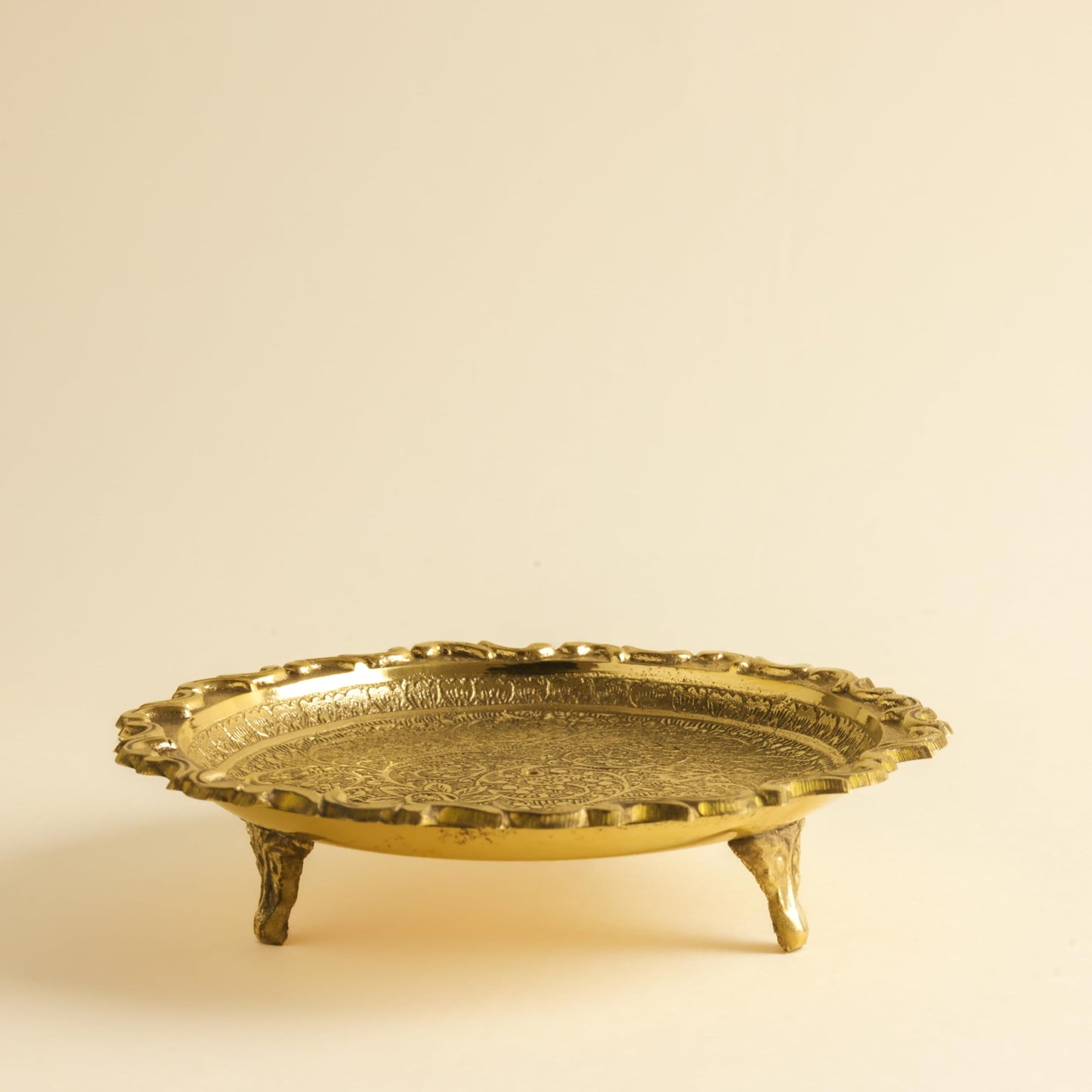 Brass Decorative Plate  | Floral Engraved Serving Plate for Diwali Pooja Gift Center Table | Handcrafted Metal