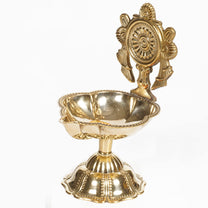 Brass Shanku Chakra Table Diya | 3.15 Inches | Brass Colour | Pack of 1 Pair