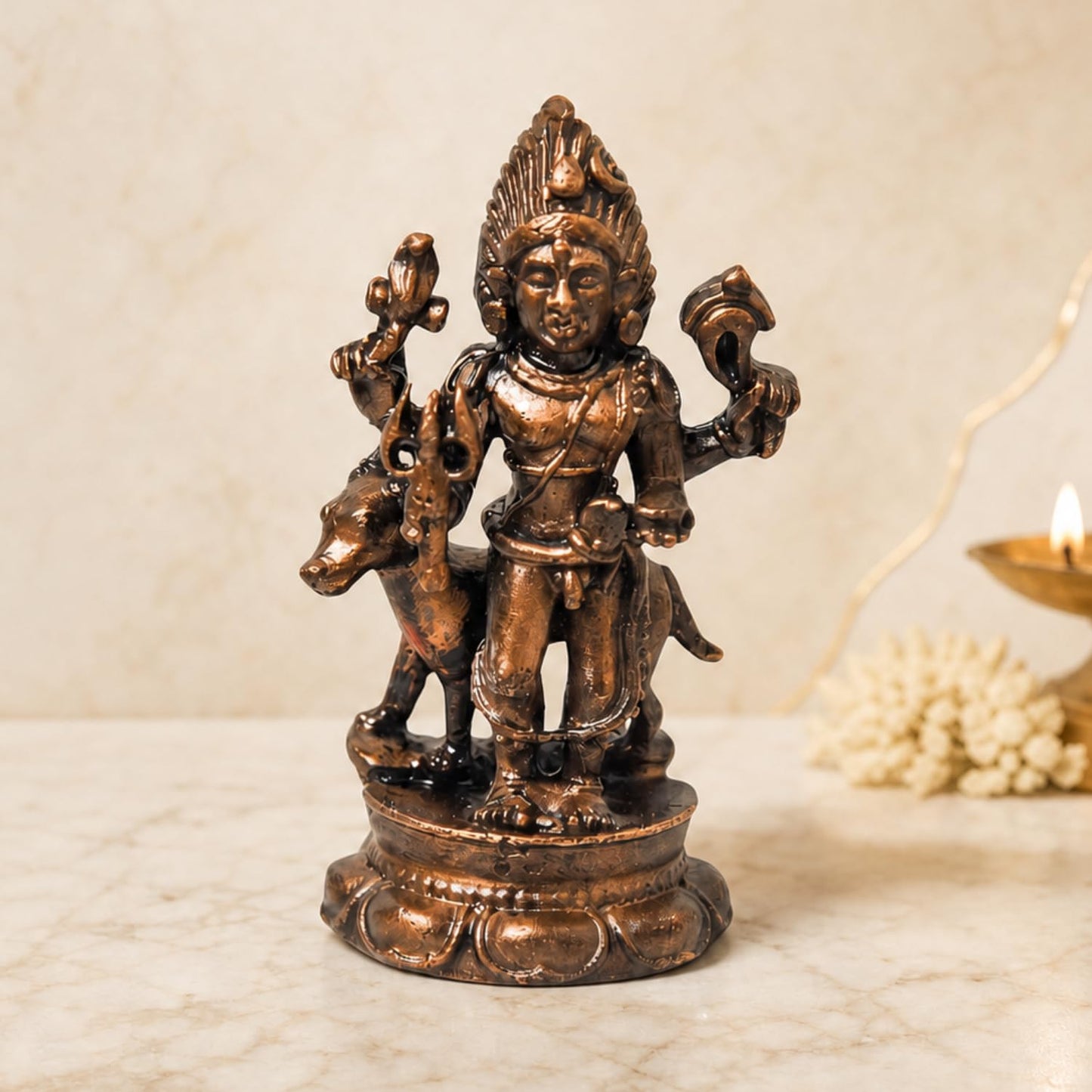 Copper Kalabhairava Idol with Patina Antique Finish, 2.4-Inch