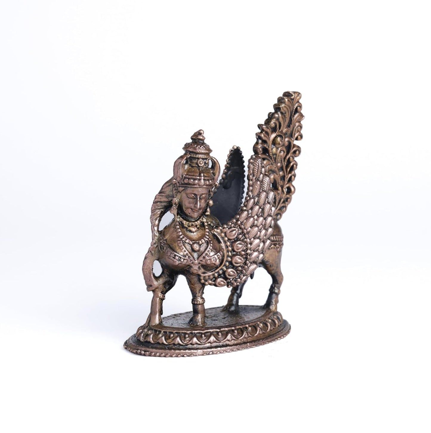 Kamadhenu Idol | 180 gm ,7 inches  Kamadhenu Murti | Antique Finish Metal Cow Statue for Home Temple |