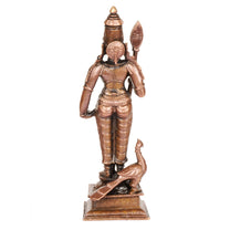 Copper Kartikeya Murugan Idol with Peacock | 6-Inch | Patina Antique Finish | 550g | 1 Pc