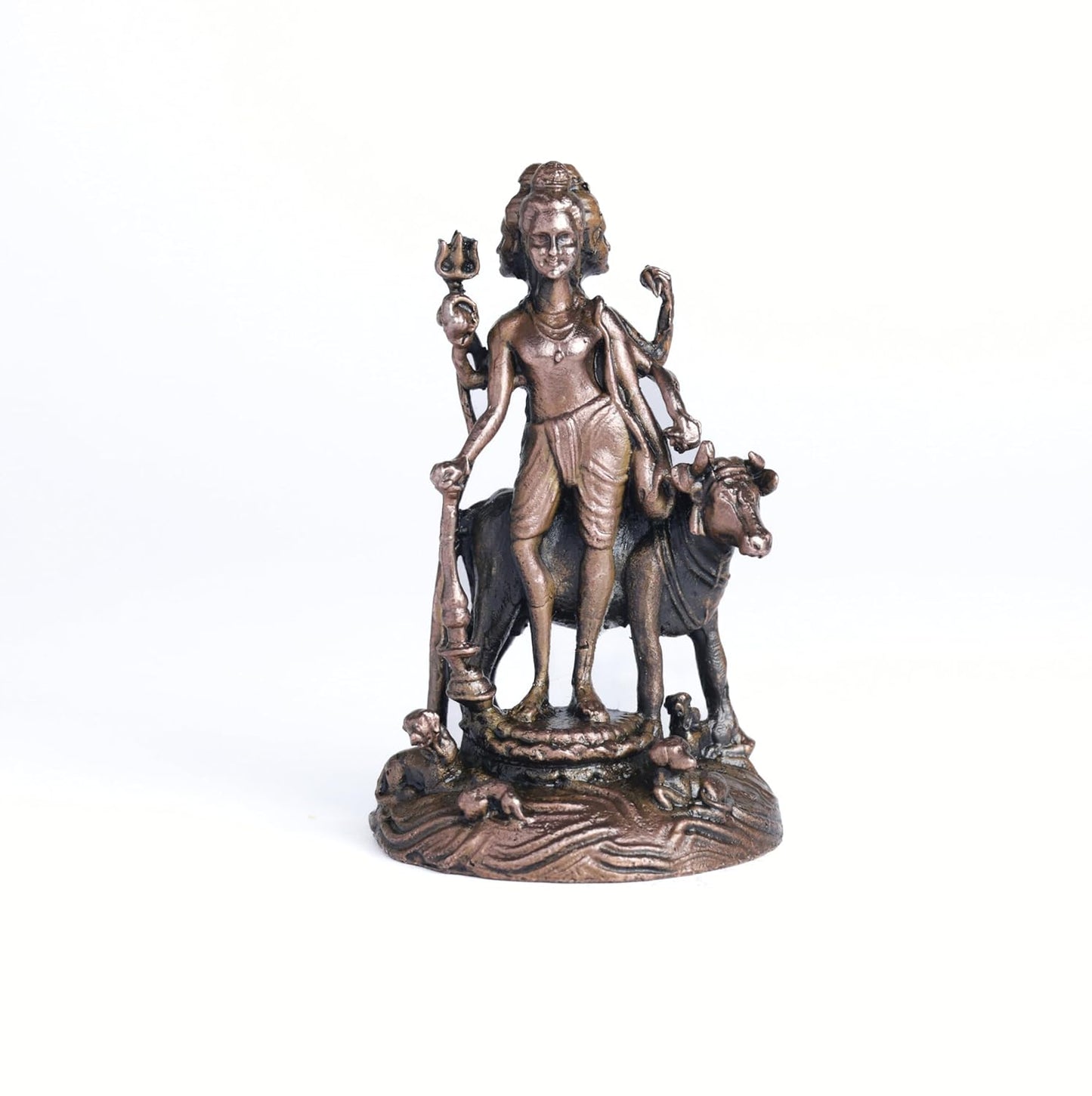 Dattatreya Idol | 160 gm ,8 inches Round Base Murti | Antique Finish Metal God Statue for Home Temple |