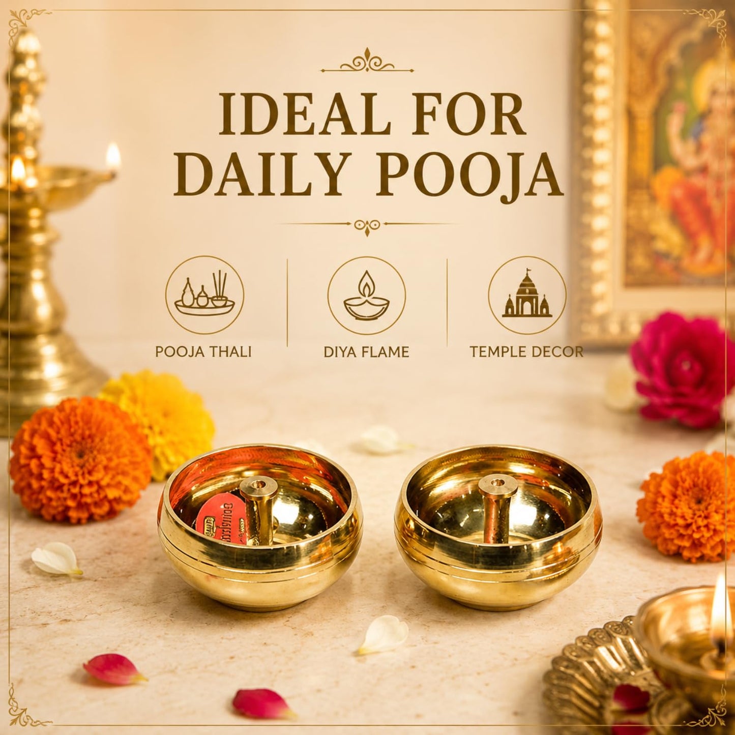 Pure Brass Kuber Pyali Diya, 1.25 Inches, 140 gm