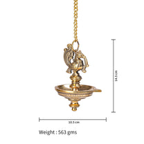 Handmade Ethnic Peacock Design 1 Oil Wick Brass Hanging Diya, Medium, Pack of 1