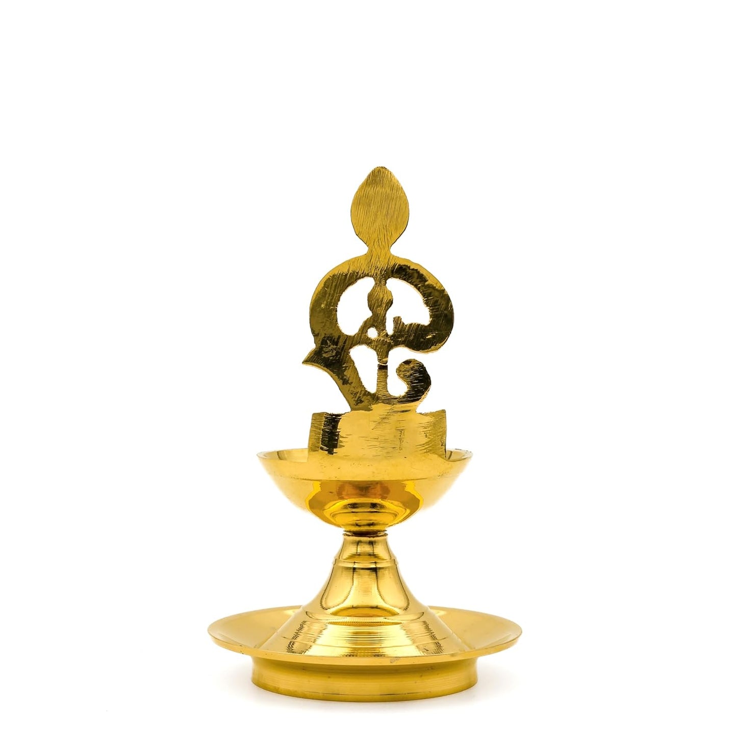 Om Shakti Brass Diya with Stand |14.5x9 cm, 220 gm Traditional Pooja Oil Lamp for Mandir & Festivals | Handcrafted Deepam with Sturdy Base | Decorative Temple Accessory