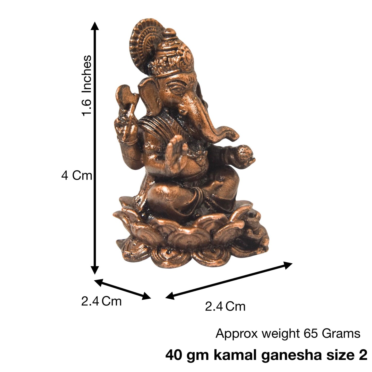 Copper Ganesha Idol, 1.6 Inches, 40g, Patina Antique Finish