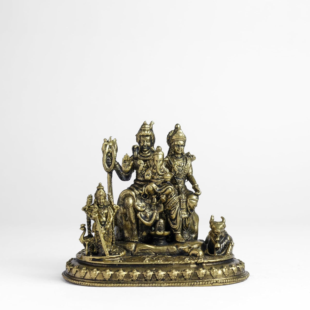 Oval Shiv Family Panchloha Idol | 2.6 Inches Height | 330 Gram Handmade Traditional Hindu Religious Statue
