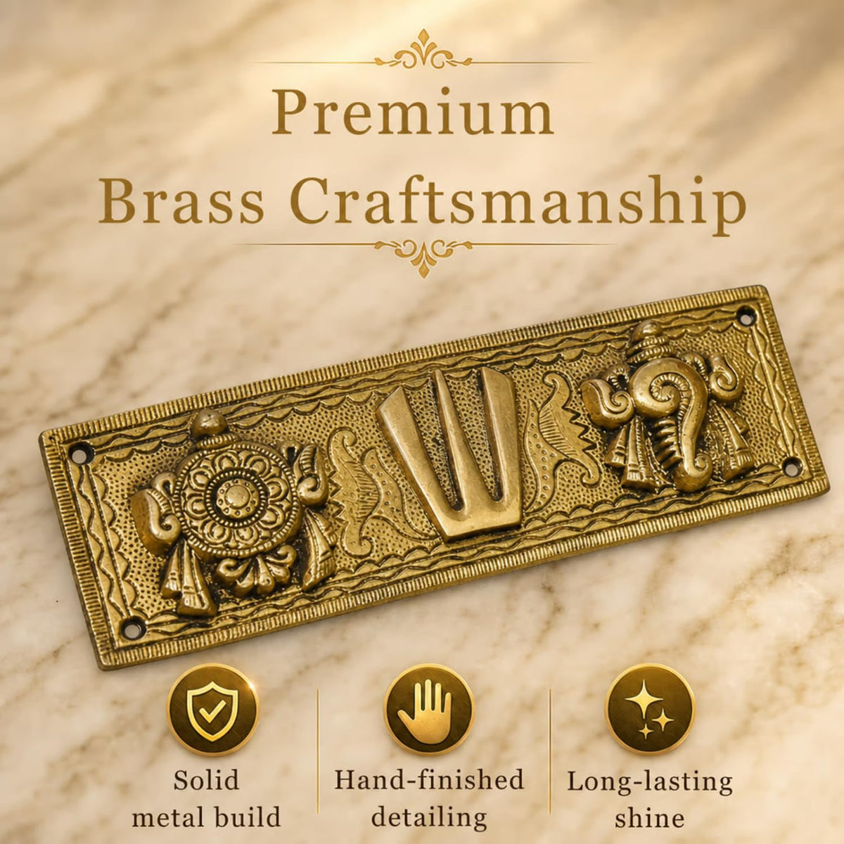 Pure Brass shanku Chakra Hanging Wallplate 7.75 X 2.5 inches, 500gm Weight