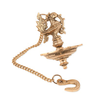 Brass Hanging Diya – Ethnic Peacock Design with 5 Oil Wicks (Medium, Pack of 1)