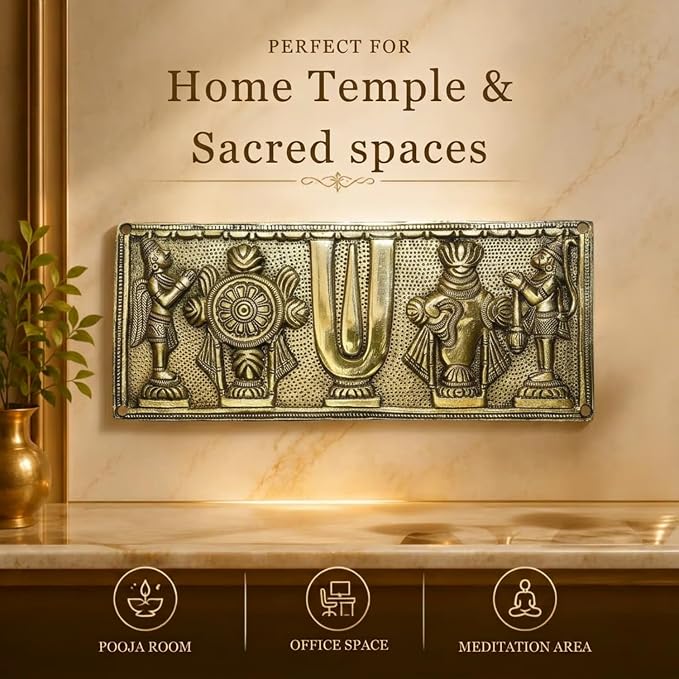 Pure Brass shanku Chakra Hanging Wallplate 10 X 4 inches, 1.10 kg Weight
