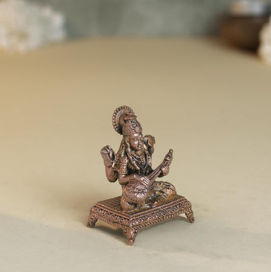 Peeta Saraswati Idol | 60 gm, 5 inches  Saraswati Murti | Antique Finish Metal God Statue for Home Temple