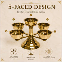 Pure Brass 5 Faced Ethnic Panchadeep bhadradeepam, 4.75 inches