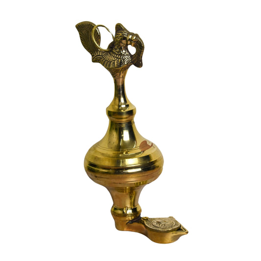 Pure Brass Oil Storage Hanging & Table Diya | 10 Inches, Brass Colour