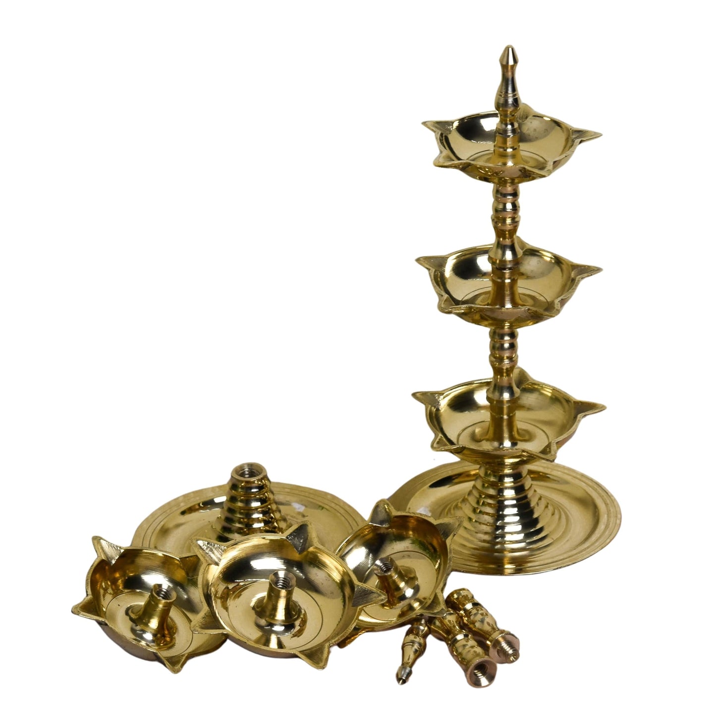 Pure Brass 3-Layer Kerala Diya, 6 Inches (Pair)