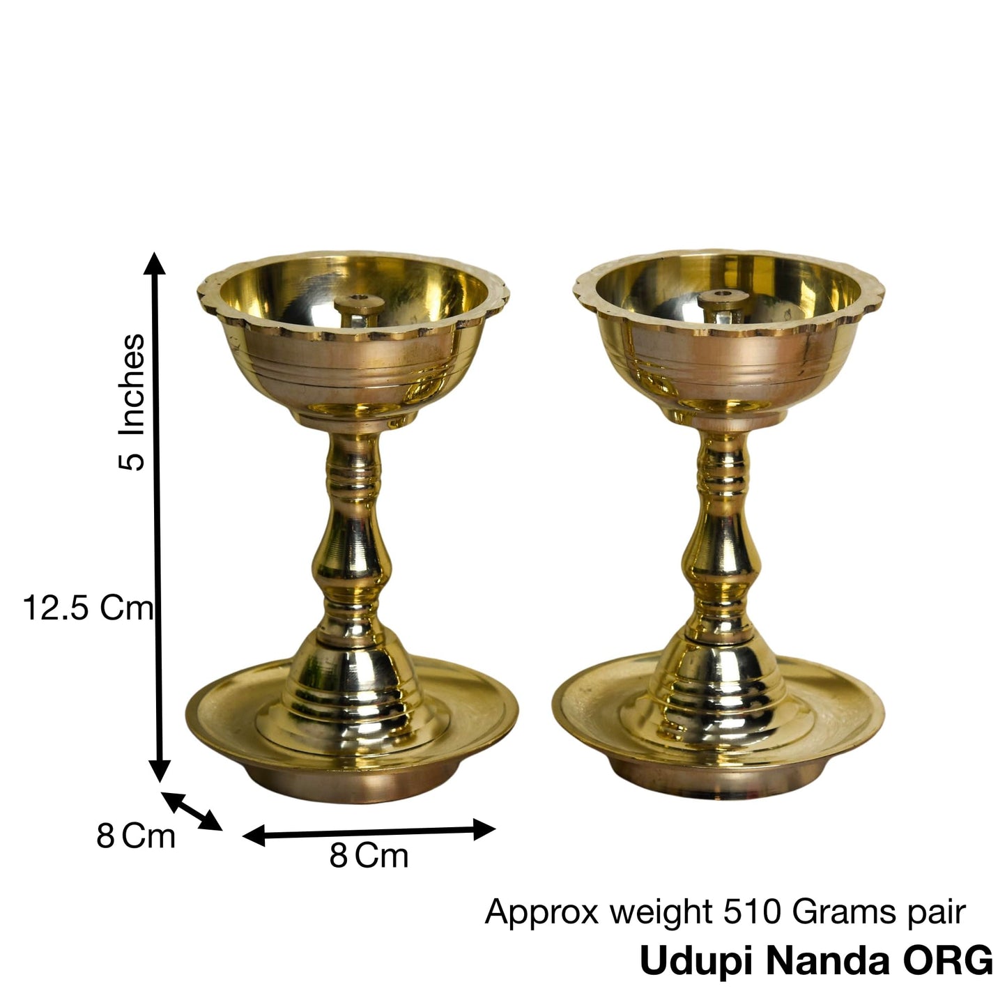 Brass Udupi Nanda Diya | Pack of 2 | 5 Inches | 510g