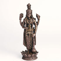 260 gm ,12 inches Kamal Standing Vishnu Idol | Antique Finish Metal God Statue for Home Temple