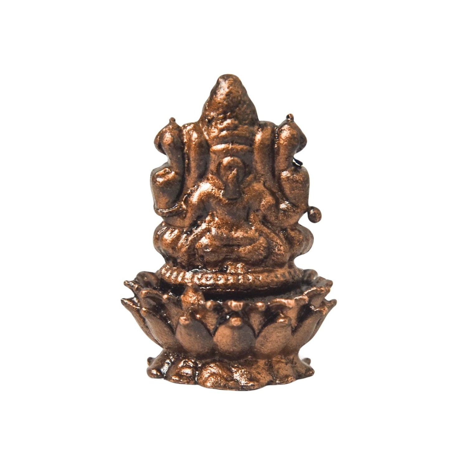 Copper Lotus Ganesha Idol, 1.2 Inch, Patina Antique Finish
