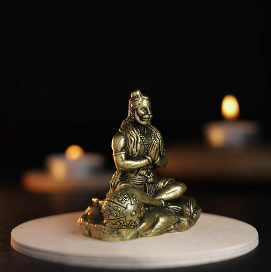 Abhaya Hasta Sitting Hanuman Panchloha Idol | 210 gm | 6 CM Height | Handmade Traditional Lord Hanuman Statue