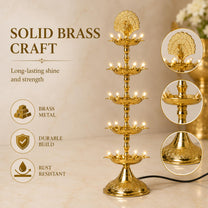 Pure Brass 5 Step Electric Gold Bulb Lights Diya | Deep | Deepak for Pooja | Puja | Mandir | Diwali Festival Decoration | Pair | with Golden Polish for no Colour Fading