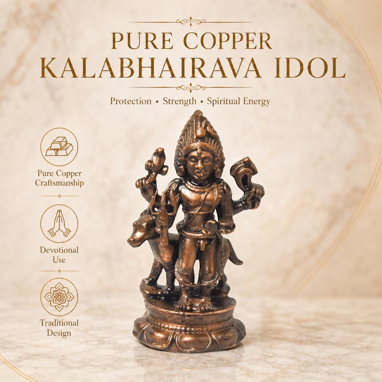 Copper Kalabhairava Idol with Patina Antique Finish, 2.4-Inch