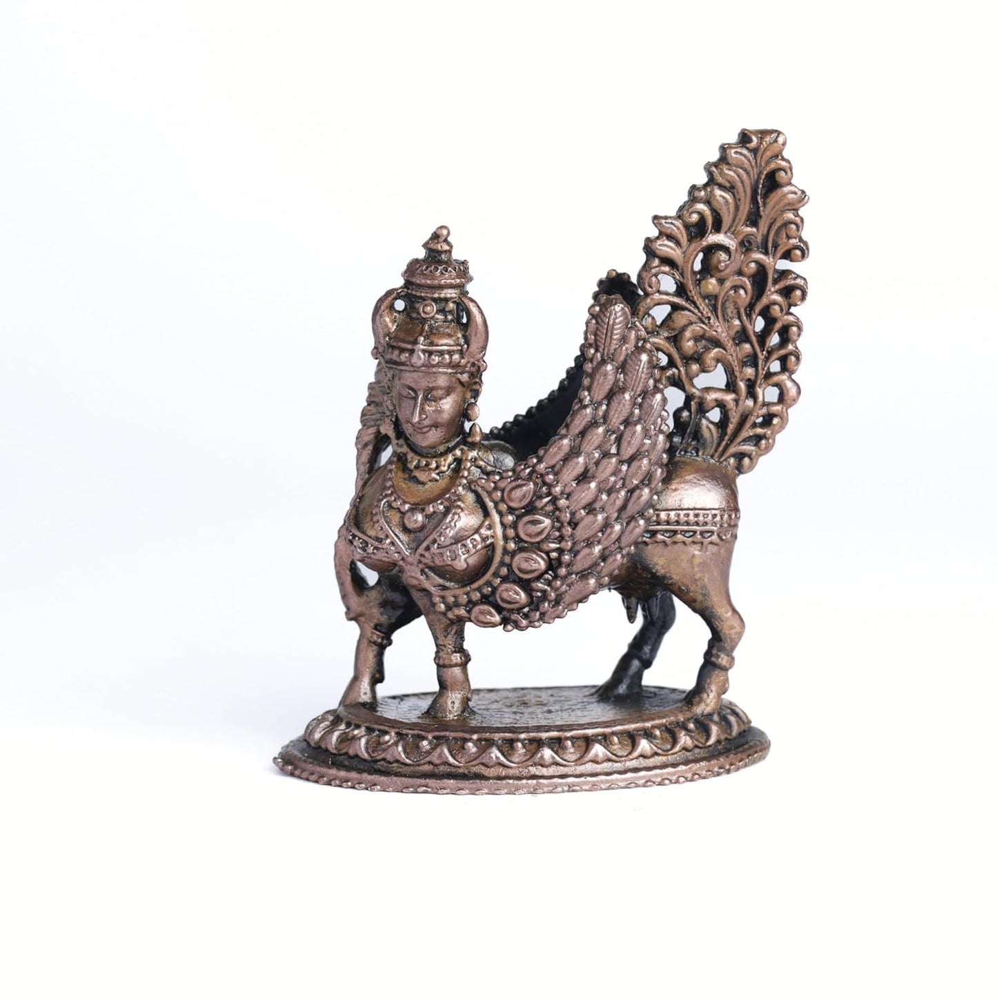 Kamadhenu Idol | 180 gm ,7 inches  Kamadhenu Murti | Antique Finish Metal Cow Statue for Home Temple |