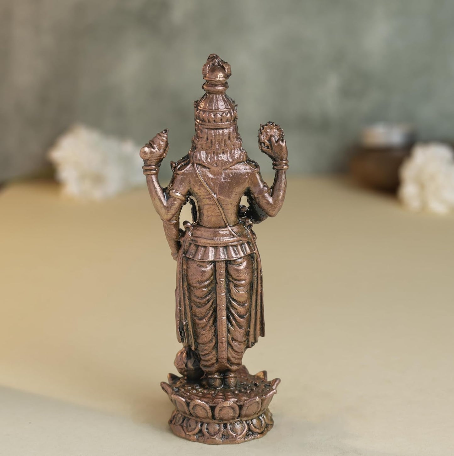 260 gm ,12 inches Kamal Standing Vishnu Idol | Antique Finish Metal God Statue for Home Temple