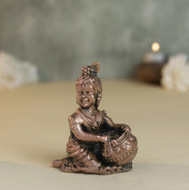 Bal Krishna Idol with Matki | 200 gm ,6.5 inches Krishna Murti | Antique Finish Metal God Statue for Home Temple