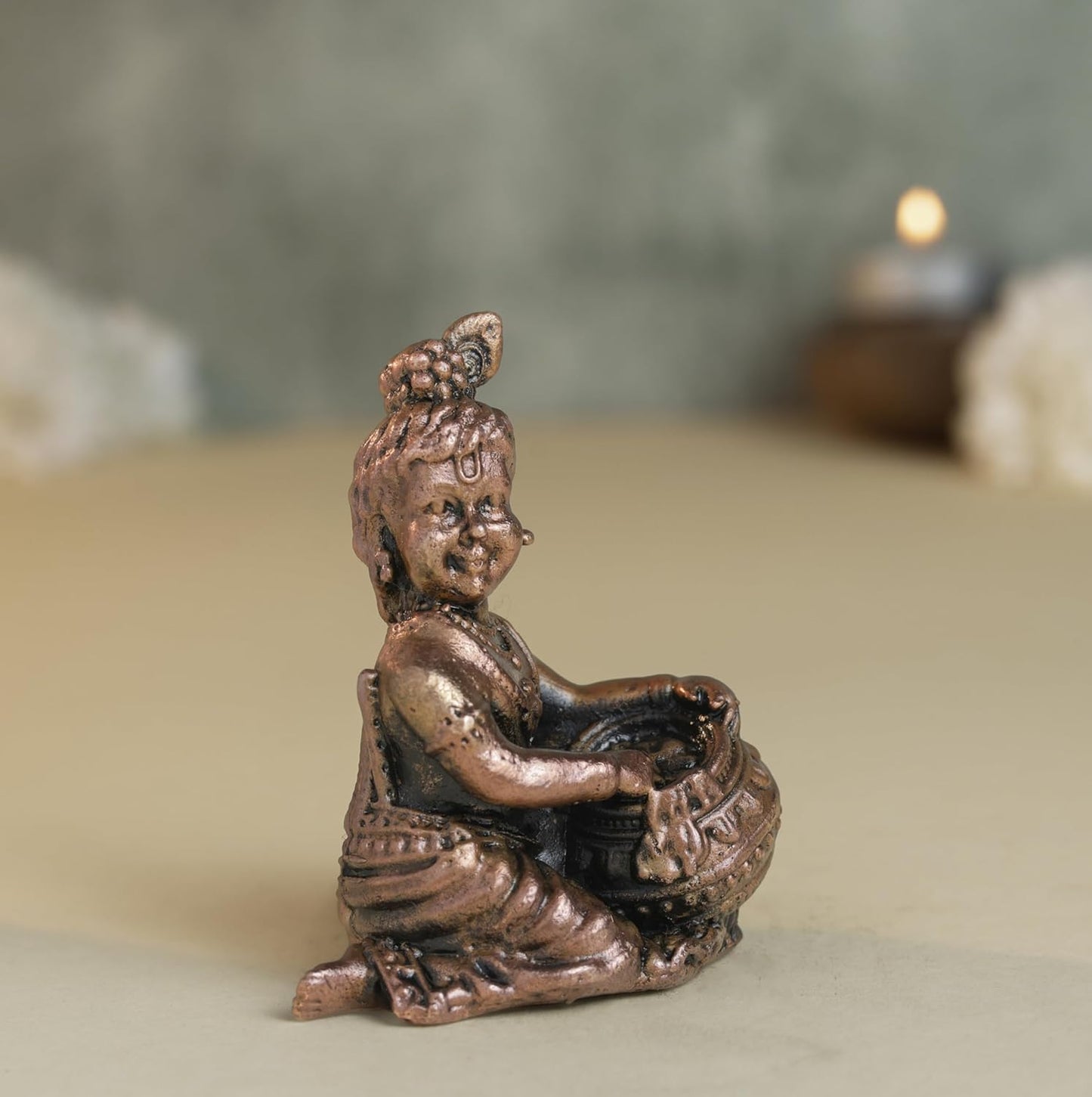 Bal Krishna Idol with Matki | 200 gm ,6.5 inches Krishna Murti | Antique Finish Metal God Statue for Home Temple