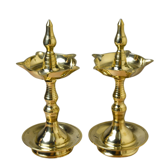 Pure Brass Udupi Kerala Fancy Diya | 10.25 Inches, Pack of 1 Pair