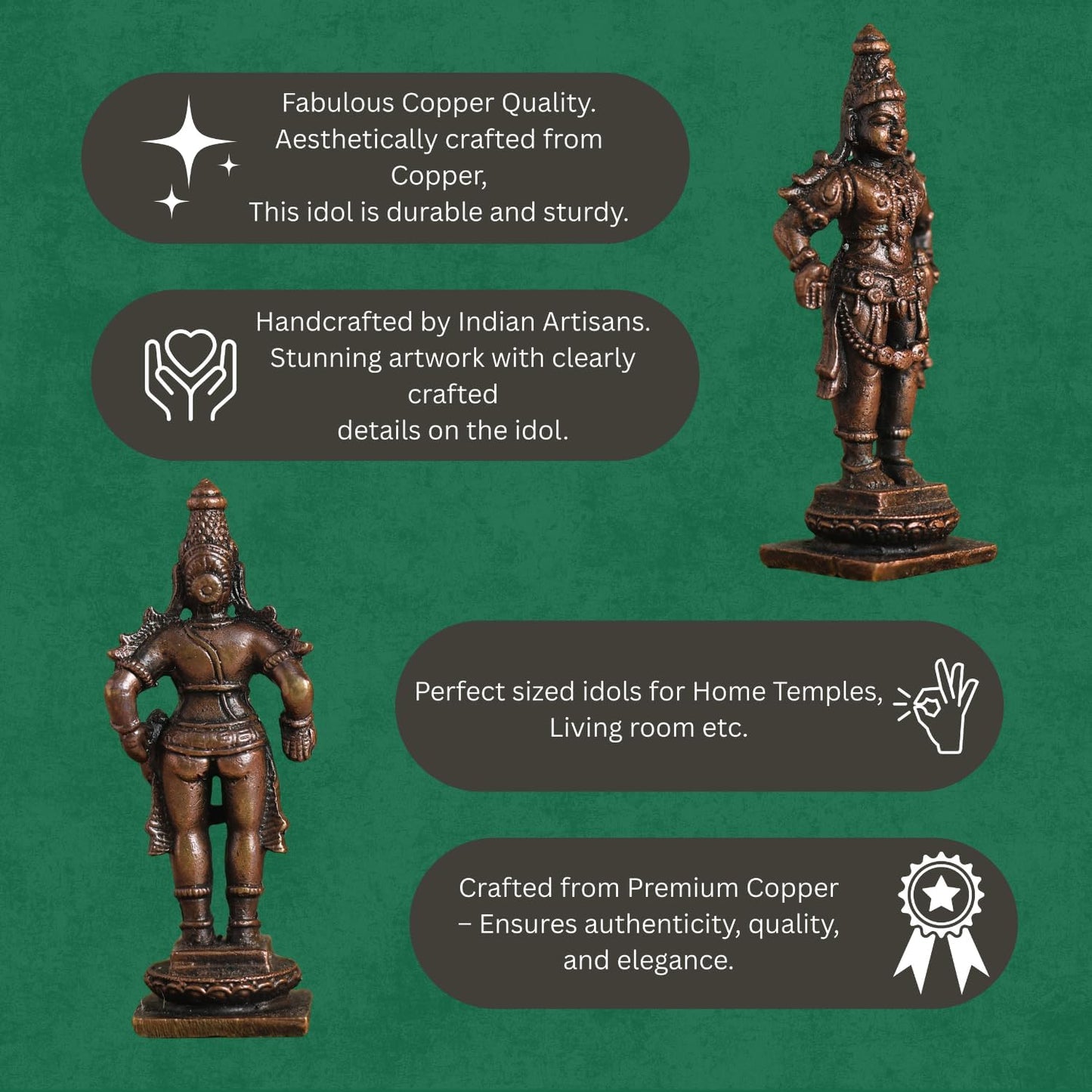 Copper Idol Lord Vishnu Idol | Antique Brass Finish