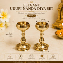 Pure Brass Udupi Nanda Bowl Long Table Diya, 4.25 inches Big, Pack of 2
