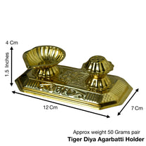Brass Tiger Diya Agarbatti Holder with Incense Agarbatti Stand | 1.5 Inches | 50g