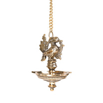 Brass Hanging Diya – Ethnic Peacock Design with 5 Oil Wicks (Medium, Pack of 1)