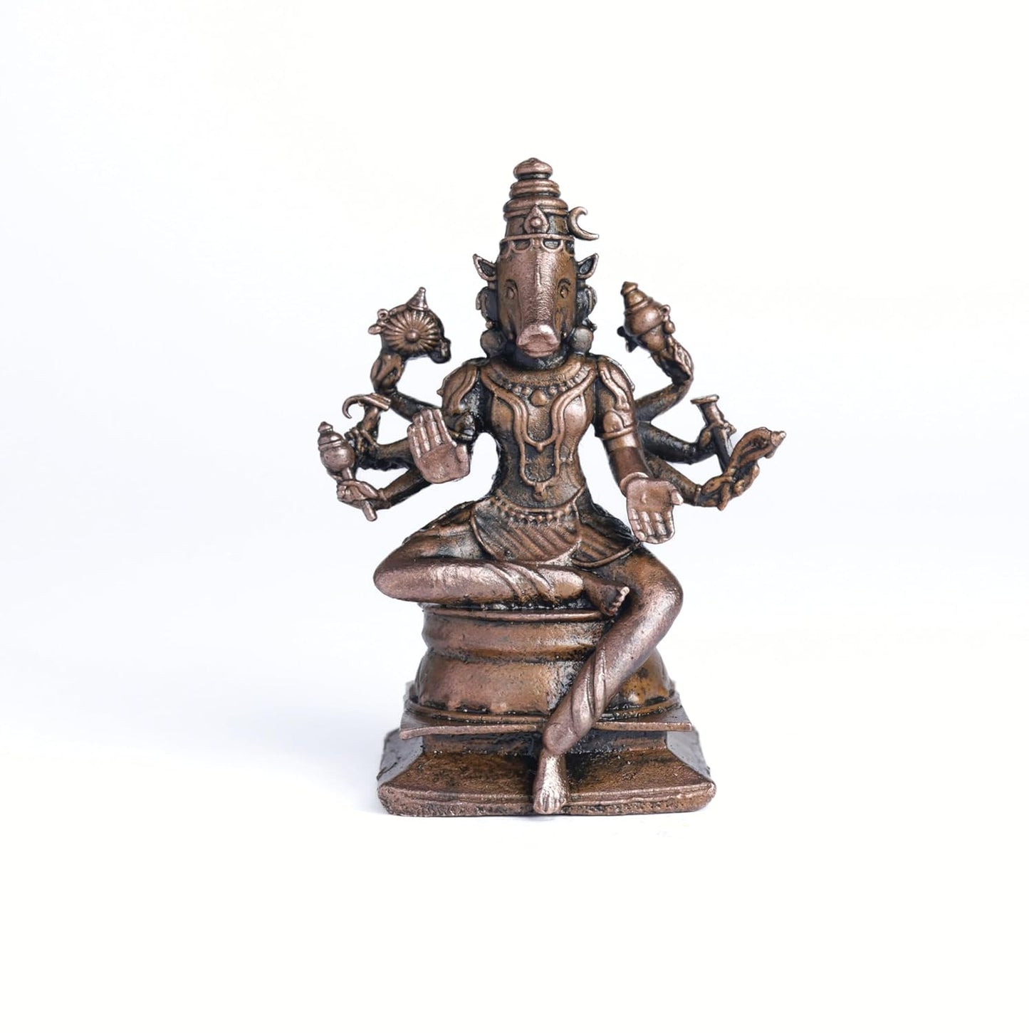 Varahi Idol | 140 gm , 7.5 inches 8 Hands Murti | Antique Finish Metal God Statue for Home Temple |
