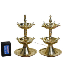 Brass Electric LED Diya with 2-Step Traditional Deepak Design | 6 Inches, 480 gm
