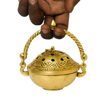 Brass Agarbatti & Dhoop Holder with Handle | Antique Black Finish | 2.75-Inch (580 gm, 1 Pc)