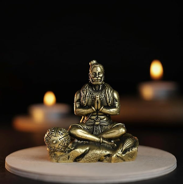 Abhaya Hasta Sitting Hanuman Panchloha Idol | 210 gm | 6 CM Height | Handmade Traditional Lord Hanuman Statue