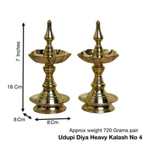 Brass Short Udupi Diya Heavy, 7 inches, Brass Colour, Pack of 1 Pair