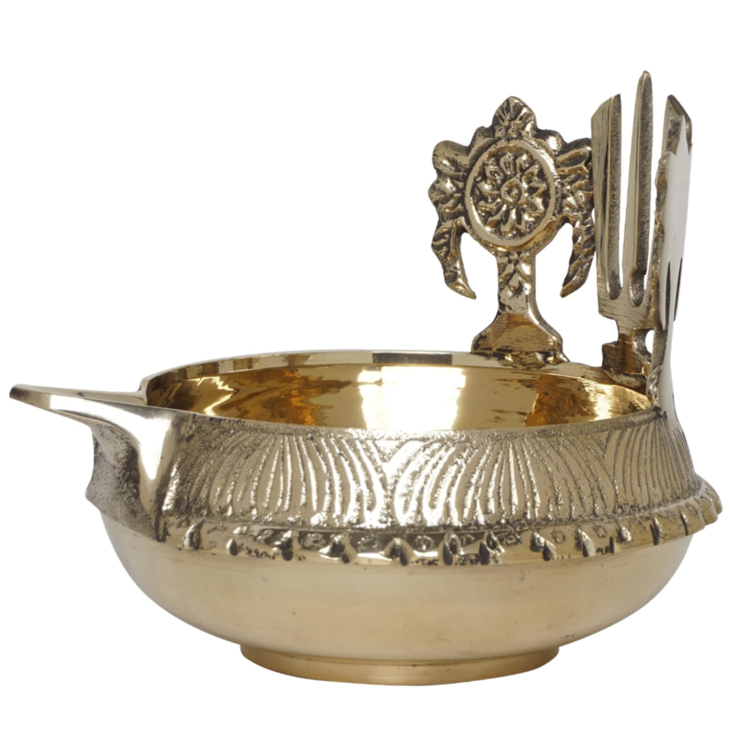 Brass Shanku Chakra Namah Kuber Deep, 4 Inches, 330 gm