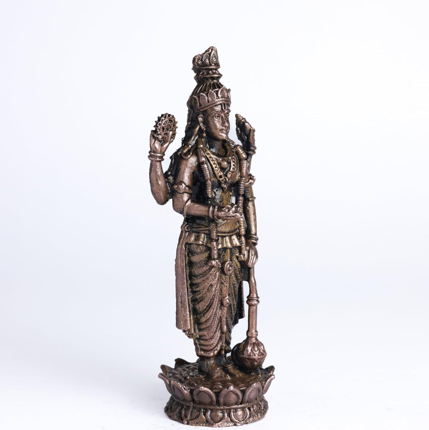 260 gm ,12 inches Kamal Standing Vishnu Idol | Antique Finish Metal God Statue for Home Temple