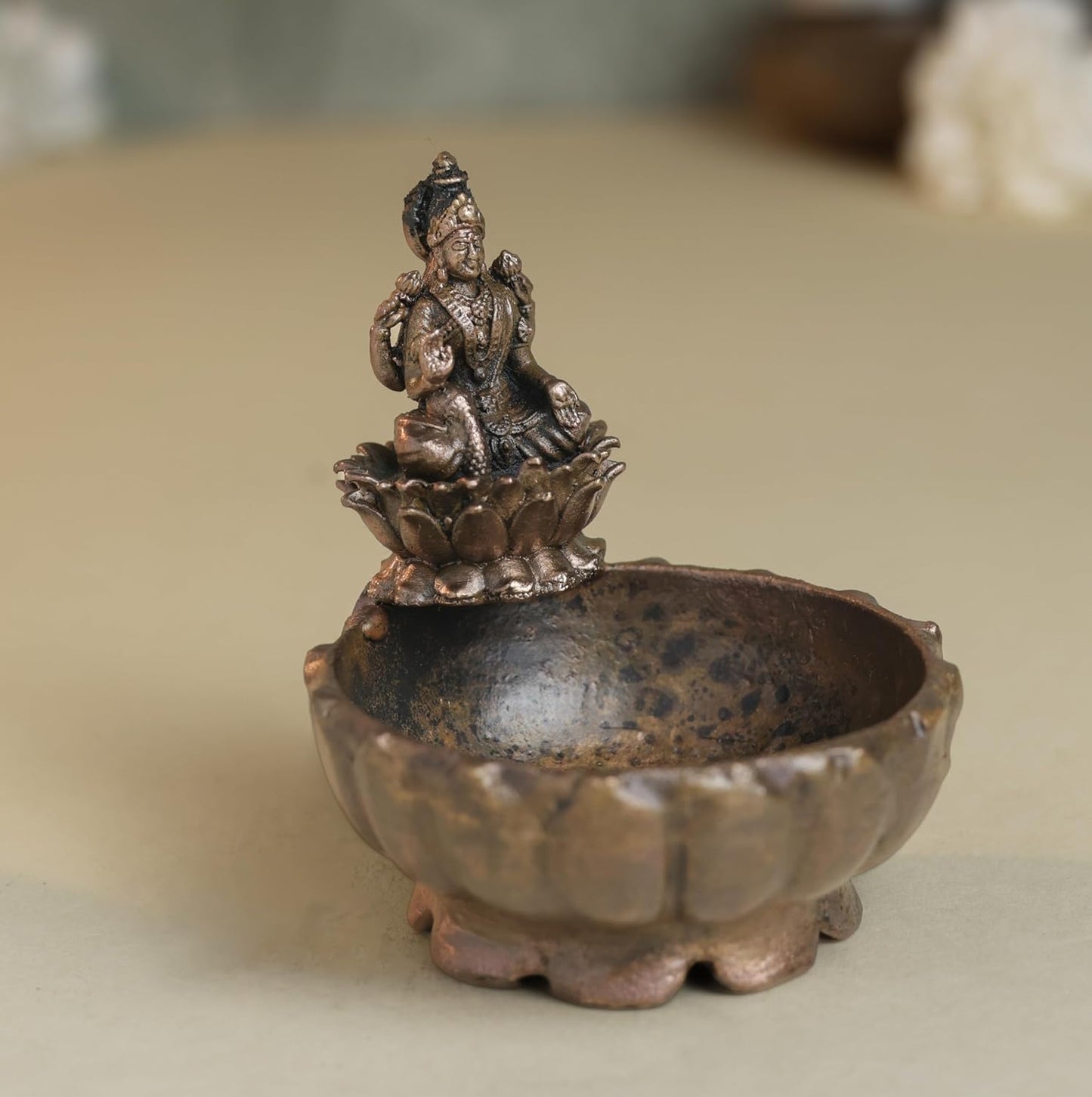 Lotus Lakshmi Urli | 130 gm,6.5 inches  Metal Decorative Bowl with Antique Finish for Home Temple